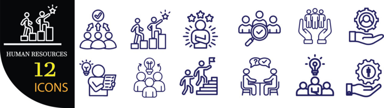 HR Career Development Teamwork Icon Set Line Style
