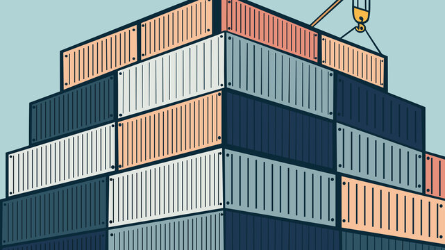 Containers stacked for global trade in a busy port