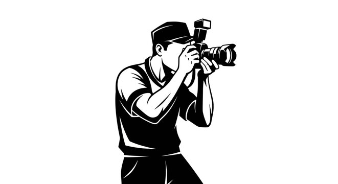 Photographer, camera man, black and white, illustration, vector graphic