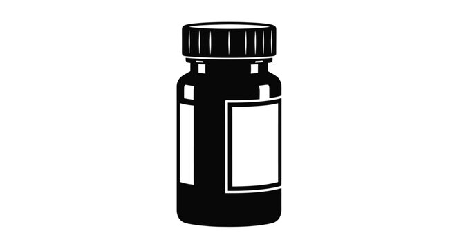 Simple black silhouette of a pill bottle with a label silhouette