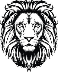 Obraz premium Powerful tribal lion head vector illustration featuring a wild animal mascot and angry predator silhouette for a kingly feline tattoo