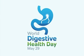 Fototapeta premium World Digestive Health Day Awareness Graphic with Blue Stomach Icon and Typography for Medical Clinics and Gastroenterology Awareness Campaigns