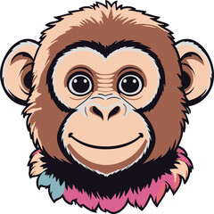 Obraz premium cute animal faces, monkey sticker sticker, bold outline, clean vector 3