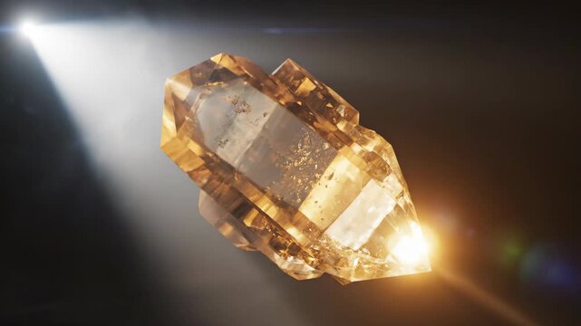 Large Raw Diamond Crystal Illuminated by Spotlight in Dark Studio.