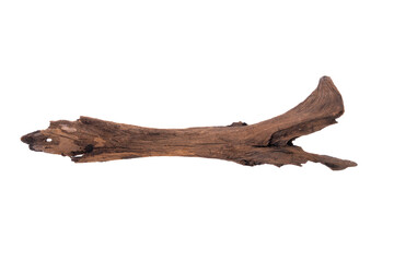 Fototapeta premium Driftwood aged wood isolated on white background. Piece of driftwood driftwood close up for aquarium.