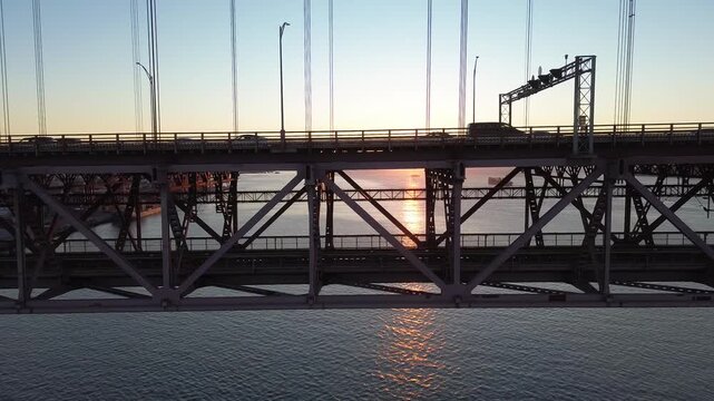 sunrise in lisbon drone footage aerial shot