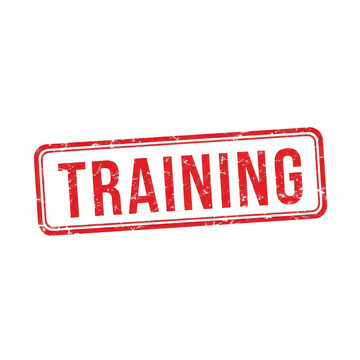 Red training stamp with bold white text label