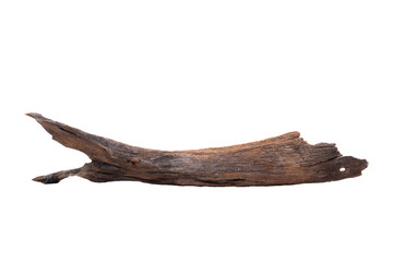 Fototapeta premium Driftwood aged wood isolated on white background. Piece of driftwood driftwood close up for aquarium.