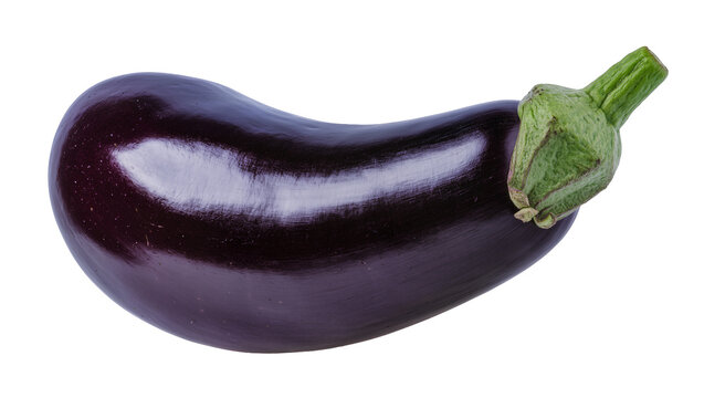 Fresh dark purple eggplant with a vibrant green stem, perfectly isolated on transparent background, a healthy organic vegetable PNG