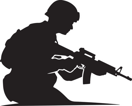 silhouette of soldier holding weapon. black icon drawing vector