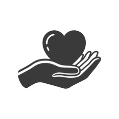 Fototapeta premium Minimal hand holding heart icon representing care and support. Clean flat SVG design ideal for charity, donation, healthcare, social services, and kindness-related graphics.
