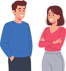 Obraz premium A vector illustration of a smiling man and woman standing side by side in a modern flat design style