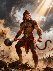Naklejka premium Hanuman Ji Rudra Avatar in the Battlefield