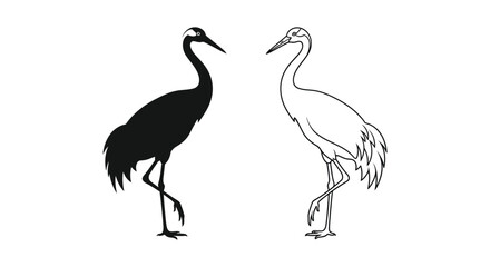 Fototapeta premium Black and White Crane Birds Illustration Vector