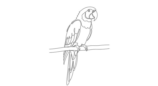 Minimalist Line Art Parrot Perched on Branch, Single Line Drawing
