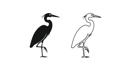 Fototapeta premium Black & White Bird Silhouettes: Herons Comparison Guide Vector