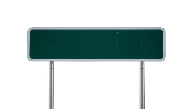 Blank green rectangular road sign with rounded corners, isolated on transparent background