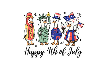 Fototapeta premium Funny Geese Celebrating Happy 4th of July Sublimation Design