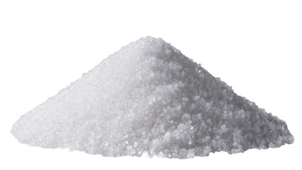 Coarse white salt crystals piled up, isolated on transparent background