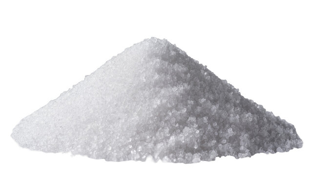 Coarse white salt crystals piled up, isolated on transparent background