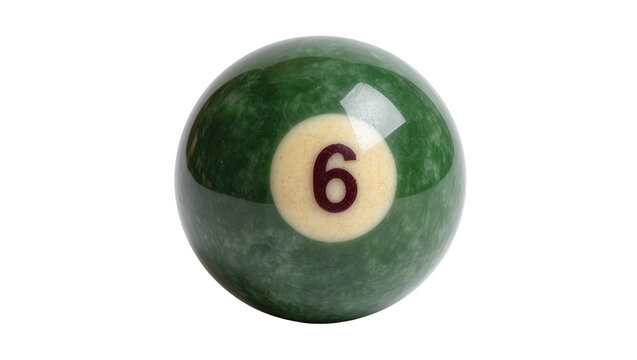 Green billiard ball number 6, isolated on transparent background