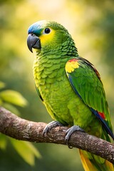 Obraz premium A vibrant green parrot perched on a tree branch in nature