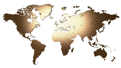 Metallic world map continents, isolated on transparent background © Sofix