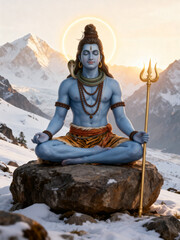 Fototapeta premium Lord Shiva in Divine Meditation On Kailash Parvat