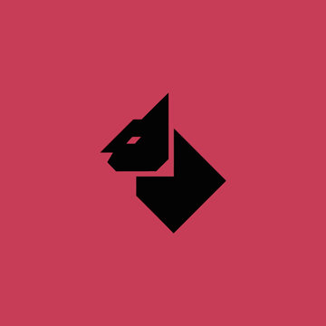 Minimalist Black Cat Silhouette Abstract Geometric Design.