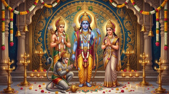 Hindu god rama sita laxmana hanuman darshan ram navami festival celebration wallpaper hd