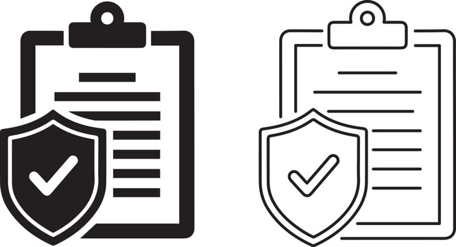 A graphic illustration of a clipboard with a shield and checkmark, symbolizing security and verification.