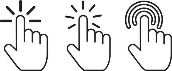 Fototapeta premium A set of hand icons with fingers clicking and touching on a digital interface