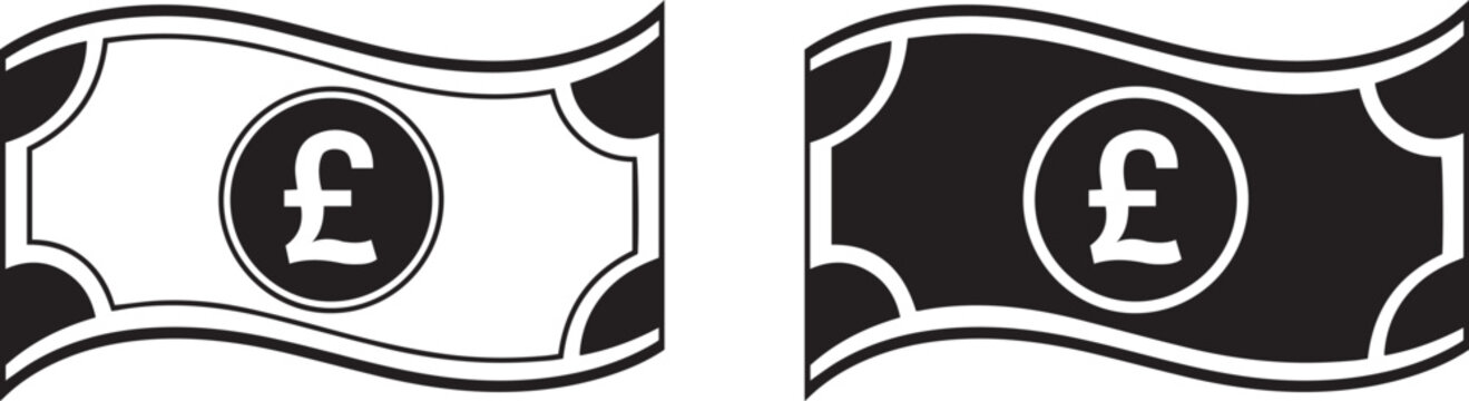 Two black and white pound note icons with a white background