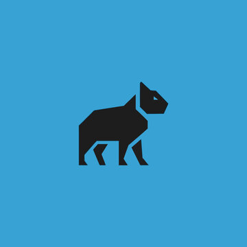 Geometric Black Capybara Silhouette on Blue Background.