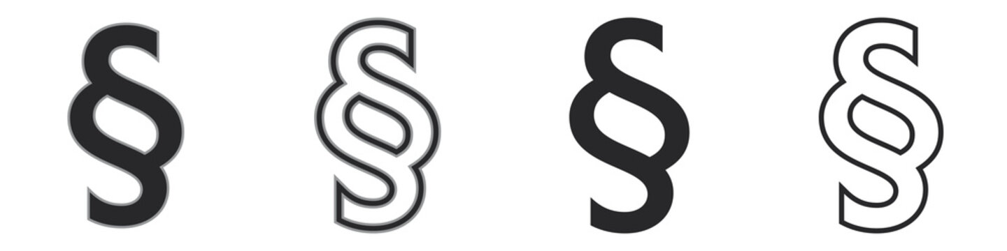 Black paragraphen symbol section icon sign png set with outline and simple on transparent background for law legal justice mark