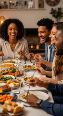 Fototapeta premium Friends Sharing Food at Dinner Table