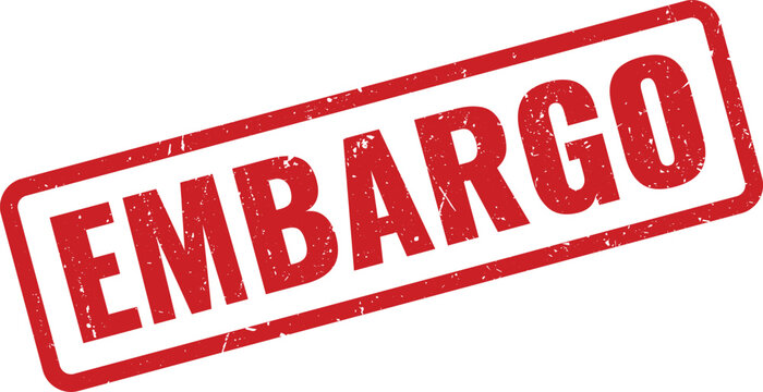 Red Embargo grunge rubber stamp mark with worn texture for legal or business document security official