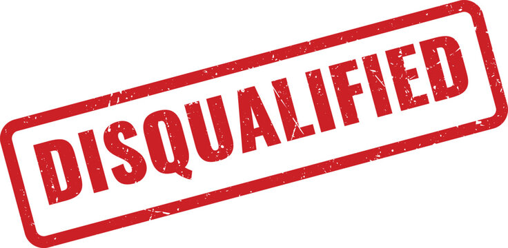 A red grunge rubber stamp with the text disqualified for official documents and business use