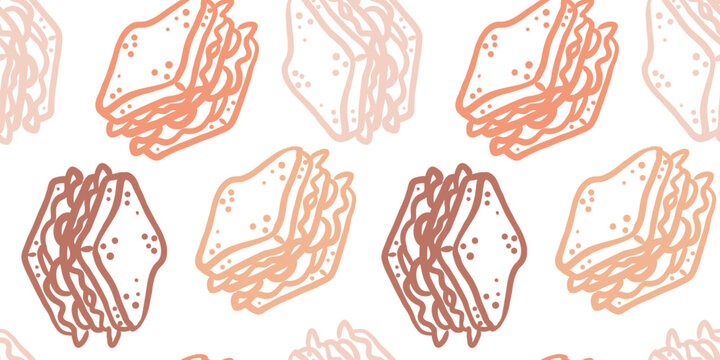 hand drawn sandwich seamless pattern in pastel boho colors minimalist food illustration for cafe menu and bakery packaging