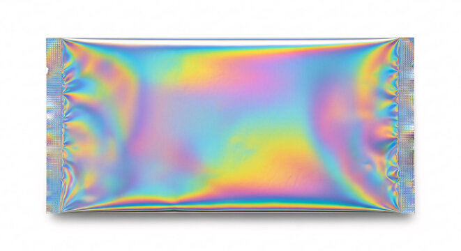 Holographic Foil Wrapper Isolated on White Background with Rainbow Gradient and Iridescent Texture Perfect for Confectionery Packaging Mockup