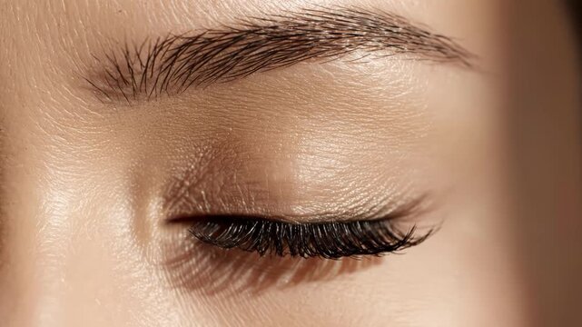 Closeup of a womans eye with brown iris