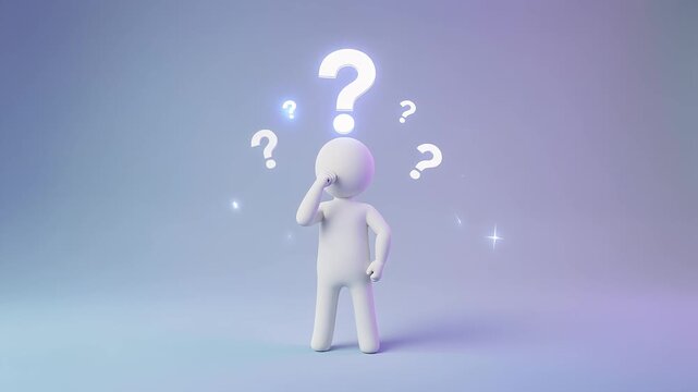 White humanoid figure with question marks.