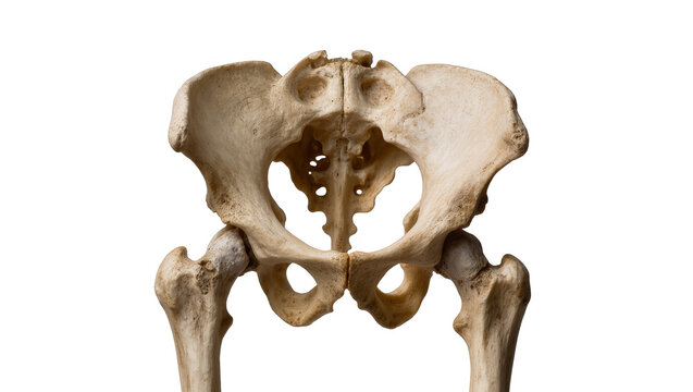 Human pelvis and femur bones anatomical structure, isolated on transparent background