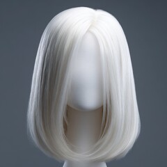 Naklejka premium Pristine white wig on mannequin head in studio lighting with detailed fiber texture and natural part