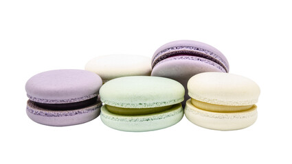 Fototapeta premium Assorted pastel macarons with creamy filling, isolated on transparent background