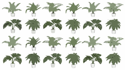 Collection of various potted tropical plants arranged in a grid pattern © PolyRani
