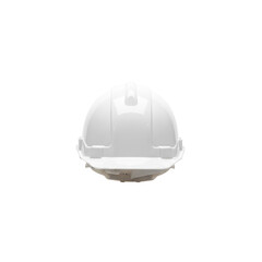 Fototapeta premium White plastic industrial hard hat with molded ridges and internal suspension harness, centered against a transparent background, industrial safety concept