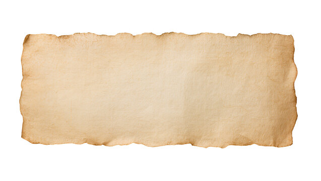 Torn antique parchment paper with rough edges, isolated on transparent background