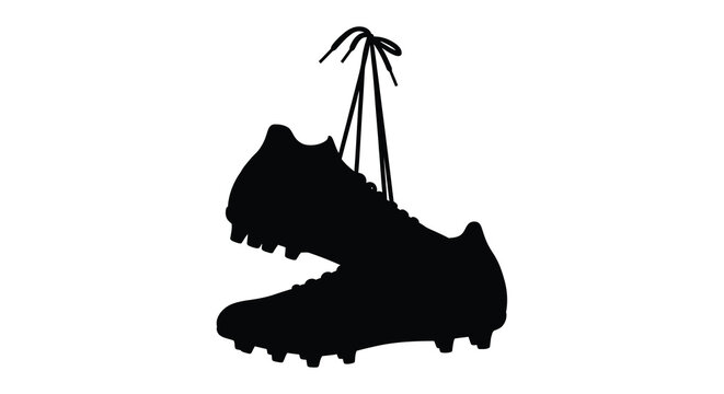 A black soccer cleat with untied laces is shown in dark silhouette