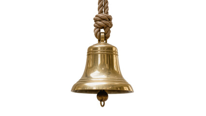 Polished brass ship bell with thick rope knot, isolated on transparent background © Vasilis